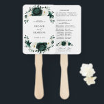 Emerald Greenery Eucalyptus Floral Wedding Program Hand Fan<br><div class="desc">Elegant Emerald green greenery & ivory white floral botanical wedding program featuring white roses and elegant green watercolor eucalyptus leaves . Please contact me for any help in customisation or if you need any other product with this design.</div>