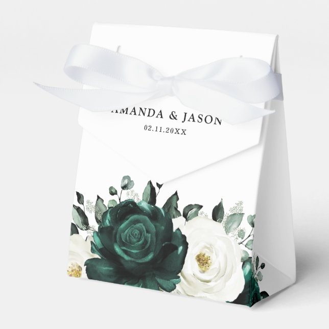 Emerald Greenery Eucalyptus White Floral Wedding Favour Box (Front Side)