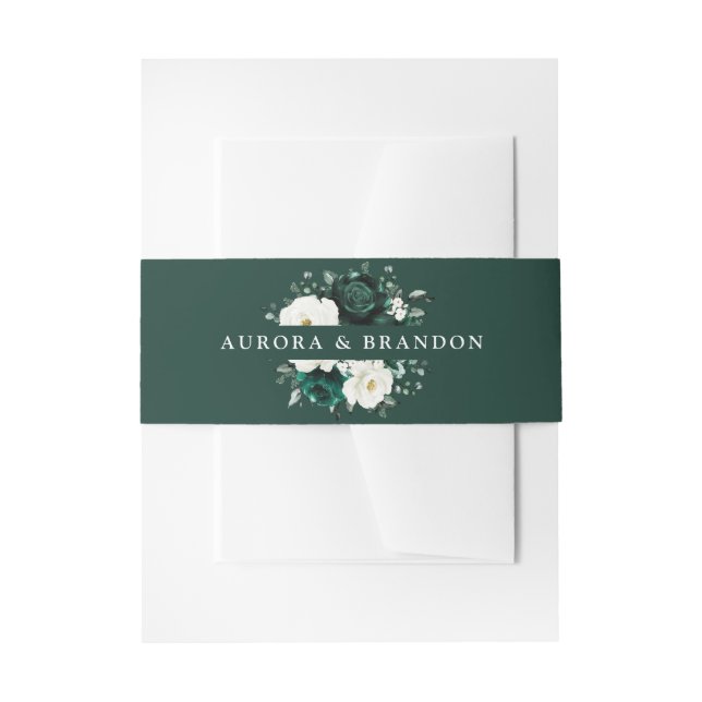 Emerald Greenery Eucalyptus White Floral Wedding I Invitation Belly Band (Front Example)