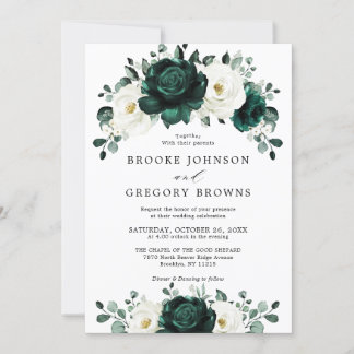 Emerald Greenery Eucalyptus White Floral Wedding Invitation