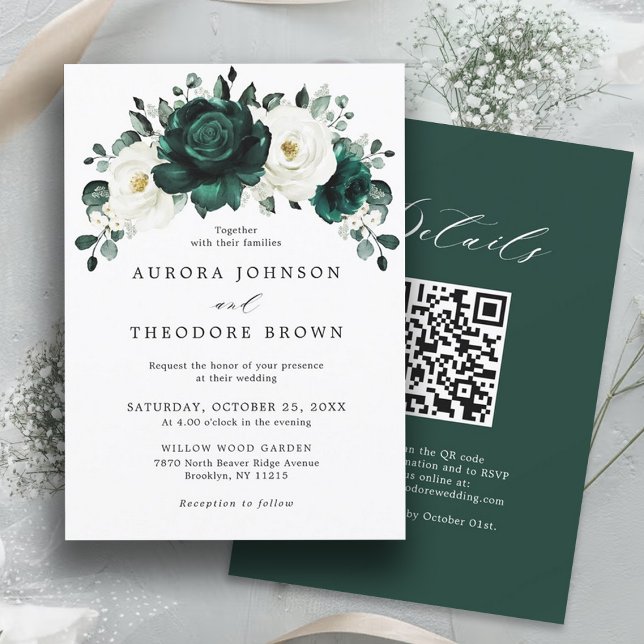 Emerald Greenery Eucalyptus White Floral Wedding   Invitation (Creator Uploaded)