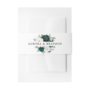 Emerald Greenery Eucalyptus White Floral Wedding Invitation Belly Band