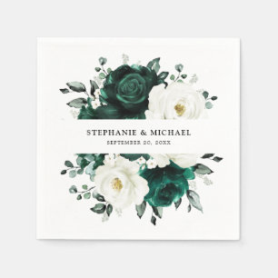 Emerald Greenery Eucalyptus White Floral Wedding Napkin