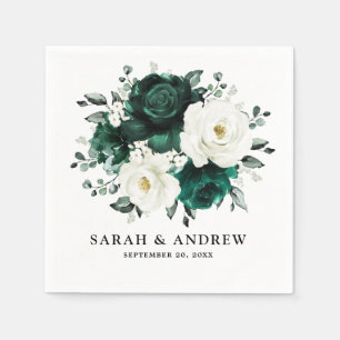 Emerald Greenery Eucalyptus White Floral Wedding Napkin