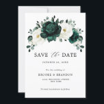 Emerald Greenery Eucalyptus White Floral Wedding Save The Date<br><div class="desc">Elegant Emerald green greenery & ivory white floral botanical save the date card featuring white roses and elegant green watercolor eucalyptus leaves . Please contact me for any help in customisation or if you need any other product with this design.</div>