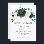 Emerald Greenery Eucalyptus White Floral Wedding Save The Date<br><div class="desc">Elegant Emerald green greenery & ivory white floral botanical save the date card featuring white roses and elegant green watercolor eucalyptus leaves . Please contact me for any help in customisation or if you need any other product with this design.</div>