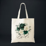Emerald Greenery Eucalyptus White Floral Wedding Tote Bag<br><div class="desc">Elegant Emerald green greenery & ivory white floral botanical bride tote bag featuring white roses and elegant green watercolor eucalyptus leaves . Please contact me for any help in customisation or if you need any other product with this design.</div>