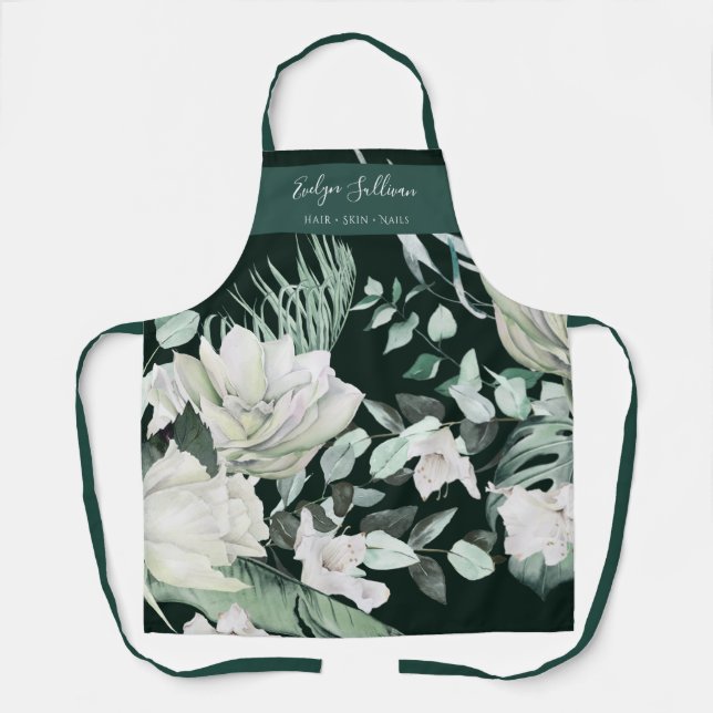 Emerald Greenery Floral Beauty Professional Apron (Front)
