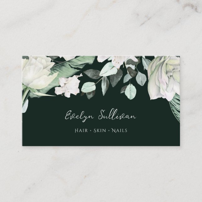 emerald greenery floral business card (Front)