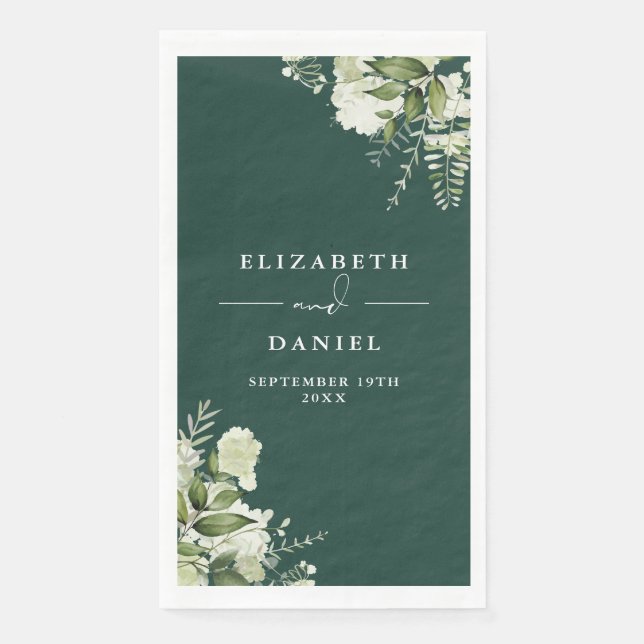 Emerald Greenery Floral Elegant Wedding Napkin (Front)
