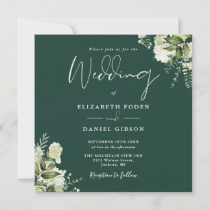 Emerald Greenery Floral Monogram Square Wedding Invitation