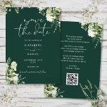 Emerald Greenery Floral QR Code Wedding Save The Date<br><div class="desc">This elegant emerald botanical greenery floral save-the-date invitation can be personalized with your information in chic typography with your wedding website QR code and details on the reverse. Designed by Thisisnotme©</div>