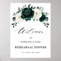 Emerald Greenery Floral Rehearsal Dinner Welcome  