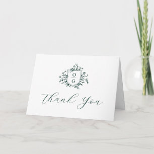 Emerald Greenery Floral Vintage Botanical Wedding  Thank You Card