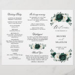 Emerald Greenery Floral Wedding Tri-Fold Program<br><div class="desc">Elegant Emerald green greenery & ivory white floral botanical wedding program card featuring white roses and elegant green watercolor eucalyptus leaves . Please contact me for any help in customisation or if you need any other product with this design.</div>