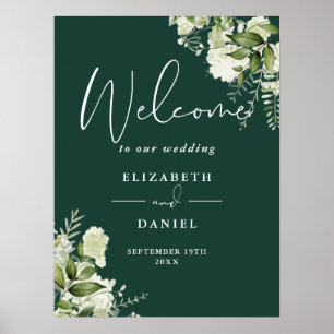 Emerald Greenery Floral Wedding Welcome Sign