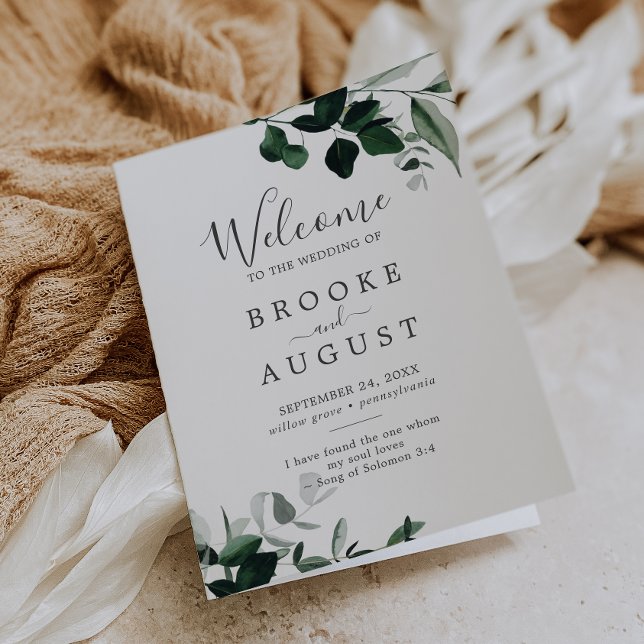 Emerald Greenery Folded Wedding Programme (Creator Uploaded)