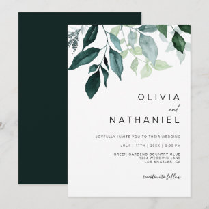Emerald Greenery Foliage Leaves Botanical Wedding Invitation