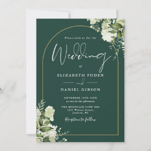 Emerald Greenery Gold Arch QR Code Wedding Invitation