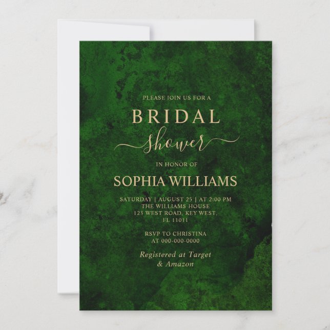 Emerald Greenery & Gold Bridal Shower Invitation (Front)