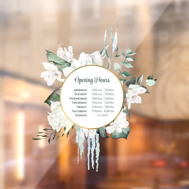 Emerald Greenery Gold Circle Opening Hours Window Cling (Sheet 2)