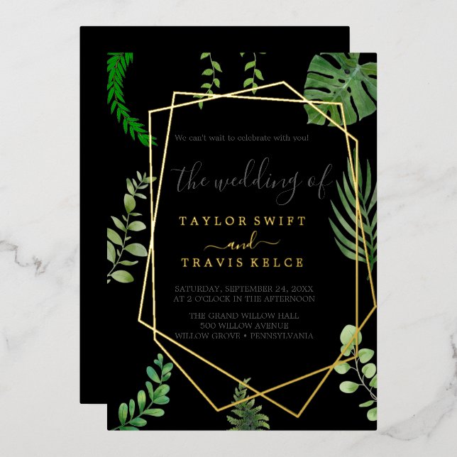 Emerald Greenery | Gold Foil Black Casual Wedding  (Front/Back)