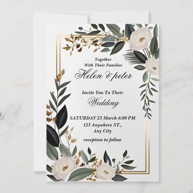 Emerald Greenery golden Elegant Wedding Invitation (Front)