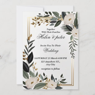 Emerald Greenery golden Elegant Wedding Invitation