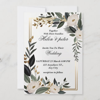 Emerald Greenery golden Elegant Wedding Invitation