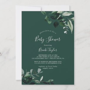 Emerald Greenery Green Baby Shower Invitation