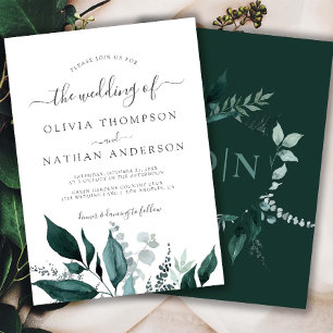 Emerald Greenery Green Garden Monogram Wedding  Invitation