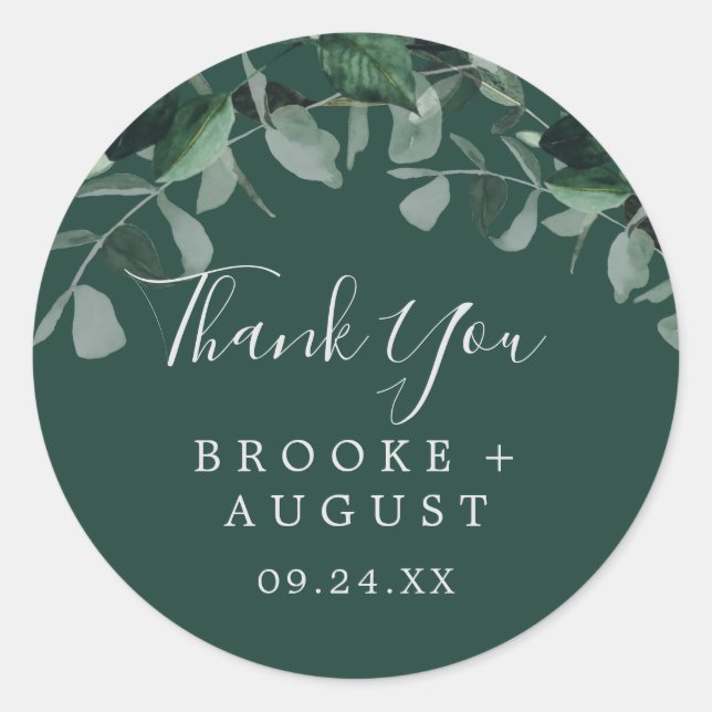 Emerald Greenery | Green Thank You Favour Sticker (Front)