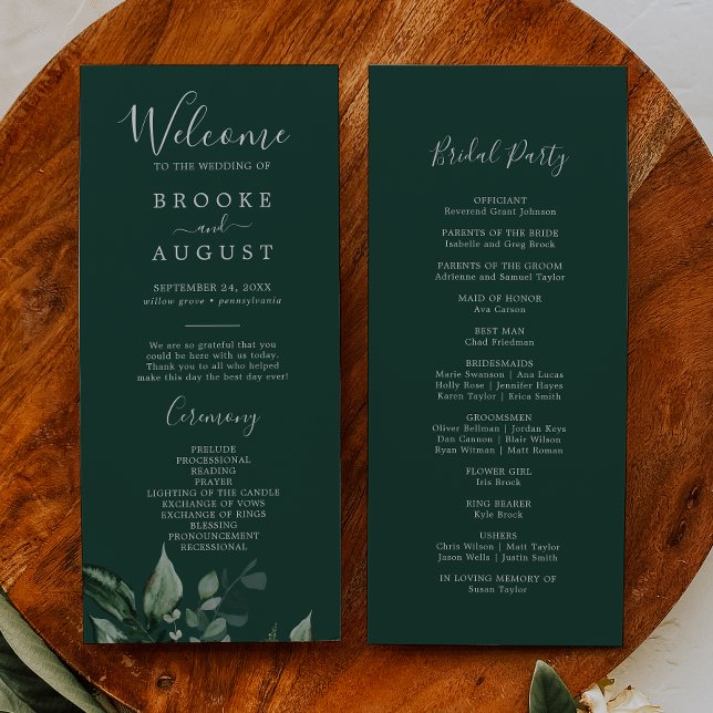 Emerald Greenery | Green Wedding Program Programme (Creator Uploaded)
