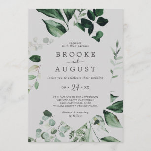Emerald Greenery   Grey Casual Wedding Invitation