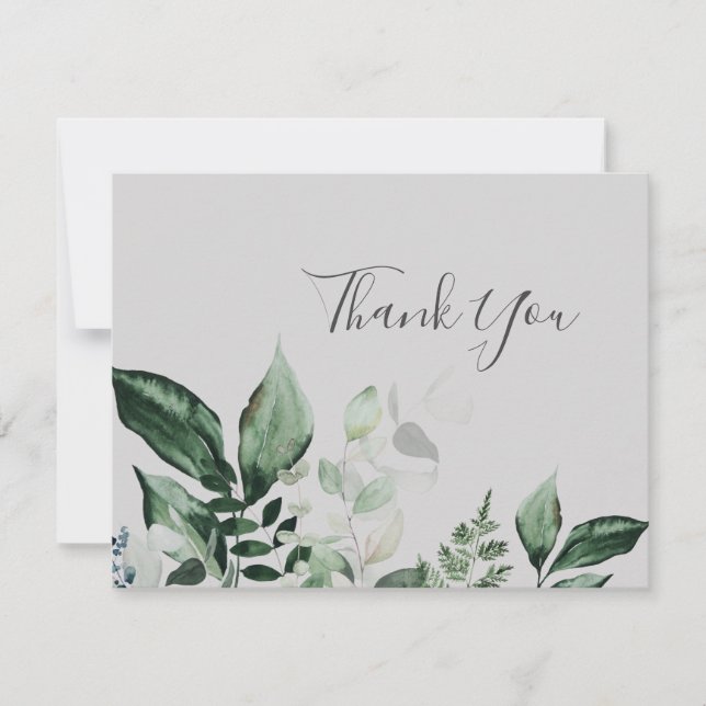 Emerald Greenery | Grey Thank You Card (Front)