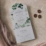 Emerald Greenery | Grey Wedding All In One Invitation<br><div class="desc">This emerald greenery grey wedding all in one invitation is perfect for a boho wedding. The elegant yet rustic design features moody dark green watercolor leaves and eucalyptus with a modern bohemian woodland feel. Hand write your guest addresses on the back of the folded invitation, or purchase the coordinating guest...</div>