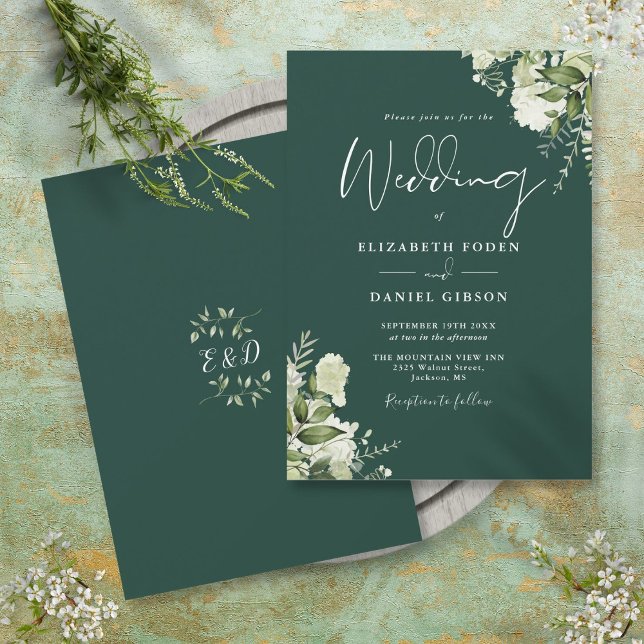 Emerald Greenery Leaves Monogram Wedding  Invitation (Emerald Greenery Leaves Monogram Wedding Invitation)