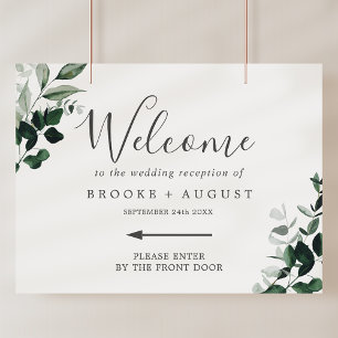 Emerald Greenery Left Directional Wedding Welcome Poster