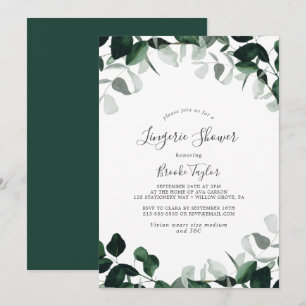 Emerald Greenery Lingerie Shower Invitation