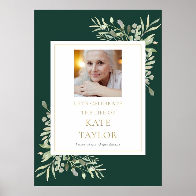 Emerald Greenery Photo Celebration of Life Sign (Front)