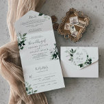 Emerald Greenery Photo Wedding All In One Invitati All In One Invitation<br><div class="desc">This emerald greenery photo wedding all in one invitation is perfect for a boho wedding. The elegant yet rustic design features moody dark green watercolor leaves and eucalyptus with a modern bohemian woodland feel. Envelopes sold separately.</div>