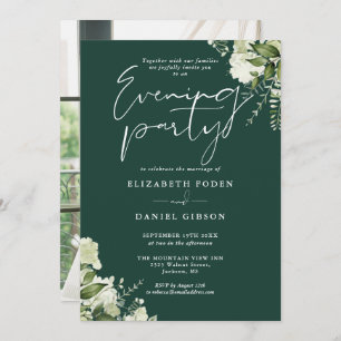 Emerald Greenery Photo Wedding Evening Party Invitation