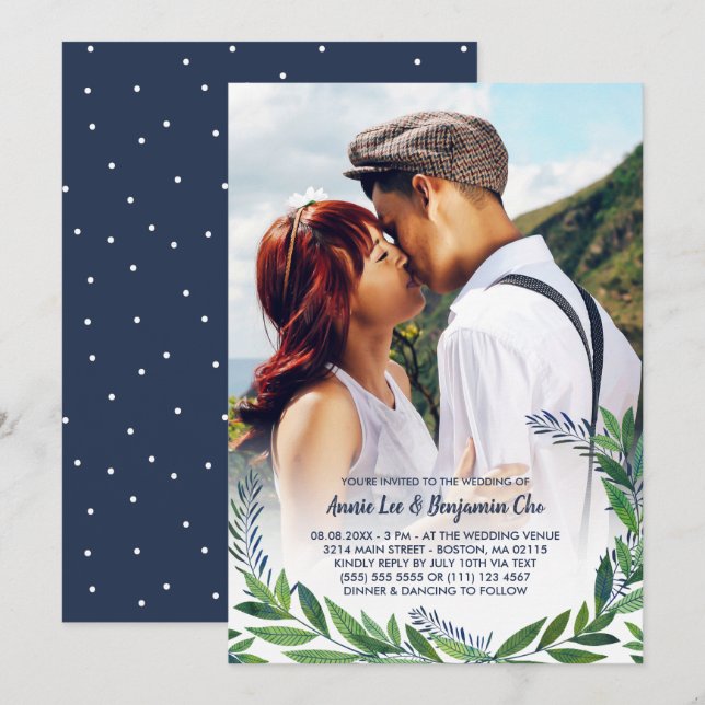 Emerald Greenery Photo Wedding Invitation (Front/Back)
