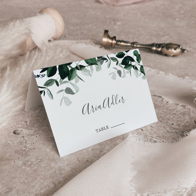 Emerald Greenery Printable Wedding Place Cards (Creator Uploaded)