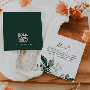Emerald Greenery QR Code Wedding Details Enclosure Card