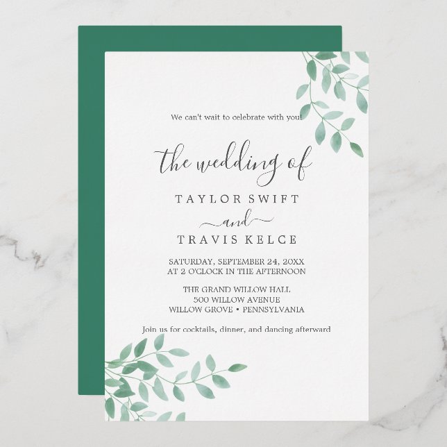 Emerald Greenery | Rose Gold Foil Wedding  (Front/Back)