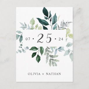 Emerald Greenery Rustic Leaves Save The Date Invitation Postcard