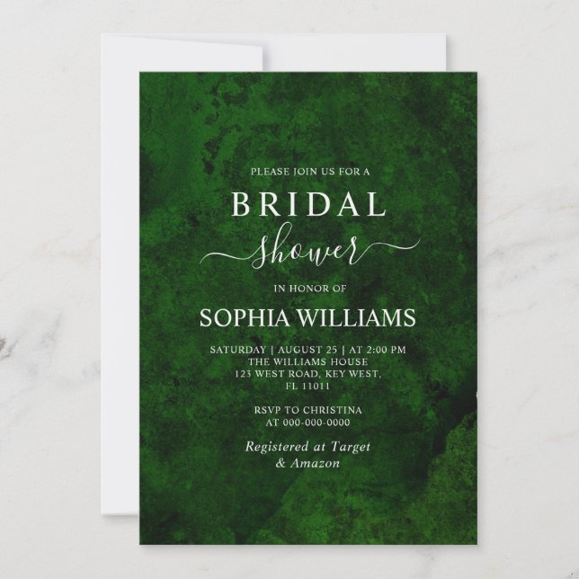 Emerald Greenery & Silver Bridal Shower Invitation (Front)