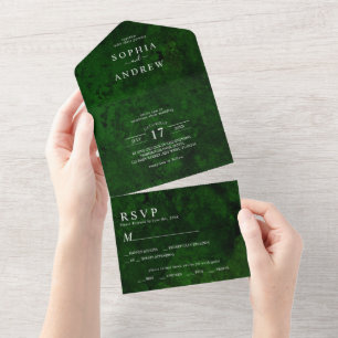 Emerald Greenery & Silver Calligraphy All In One Invitation