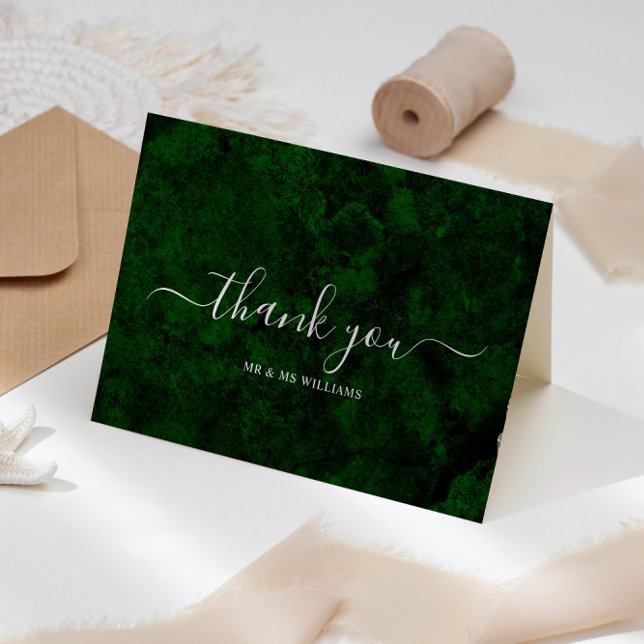 Emerald Greenery & Silver Calligraphy Thank You Card (Creator Uploaded)